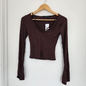 Urban Outfitters Silence + Noise Kaia Strappy V-Neck Long Sleeve Top XS